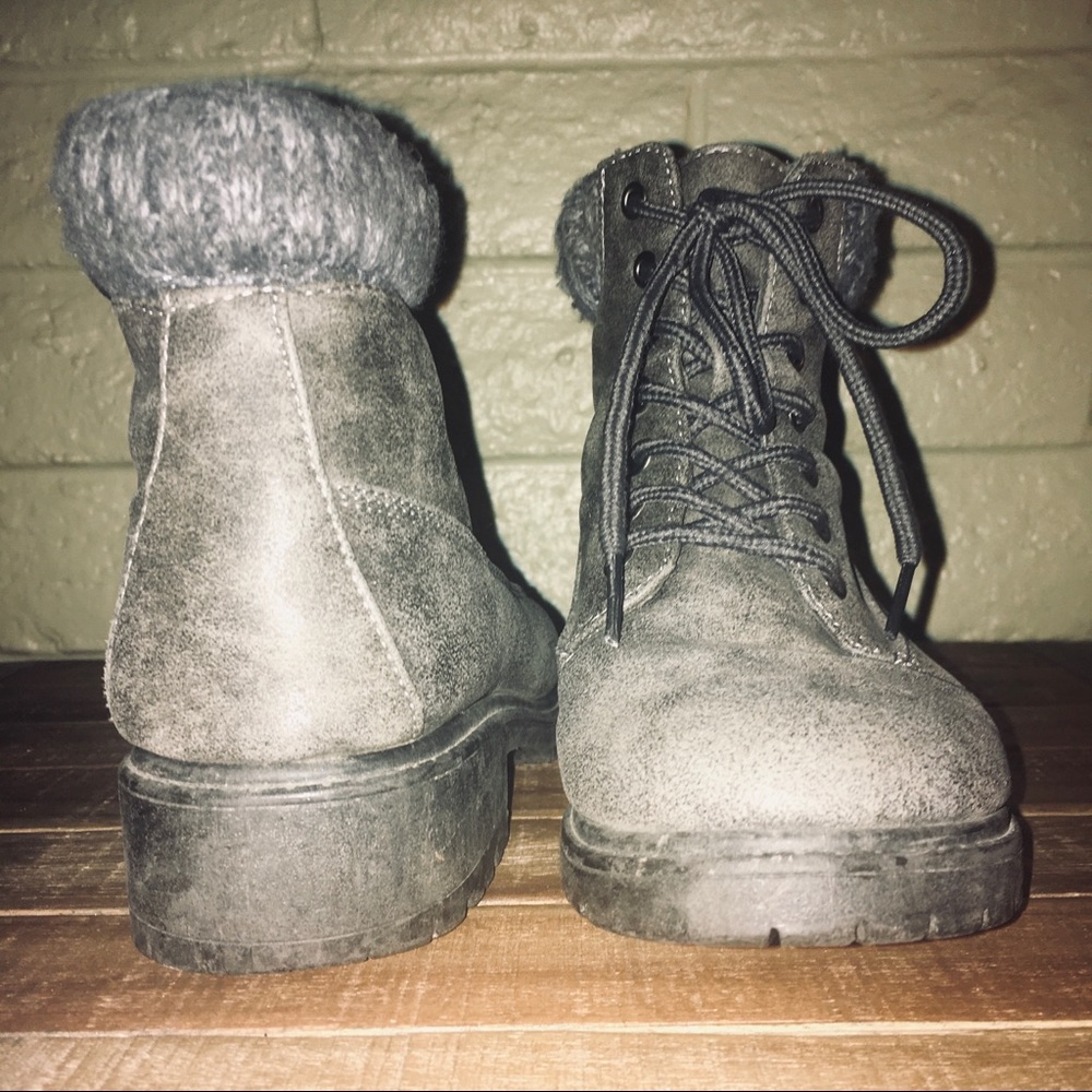 Gray Vegan Leather Ankle Boots